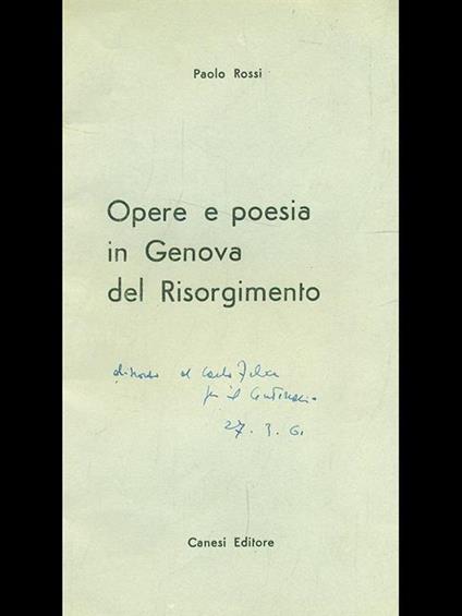 Opere e poesia in Genova delRisorgimento - Paolo Rossi - copertina