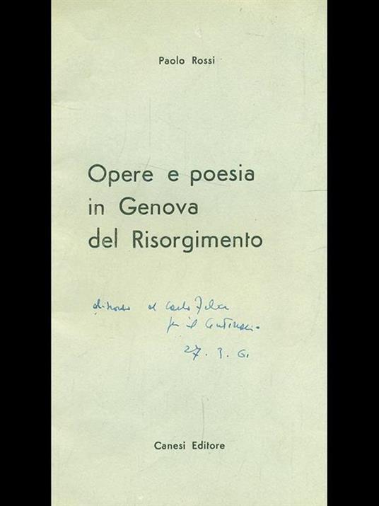 Opere e poesia in Genova delRisorgimento - Paolo Rossi - copertina