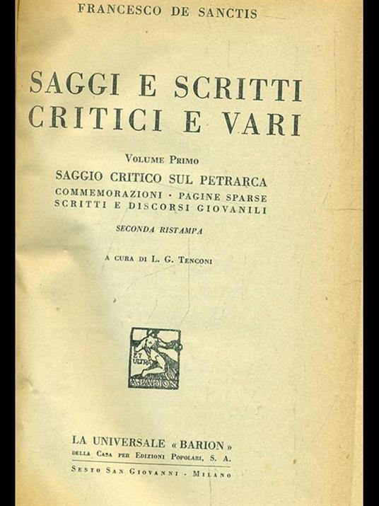 Saggi e scritti critici vari - Francesco De Sanctis - copertina