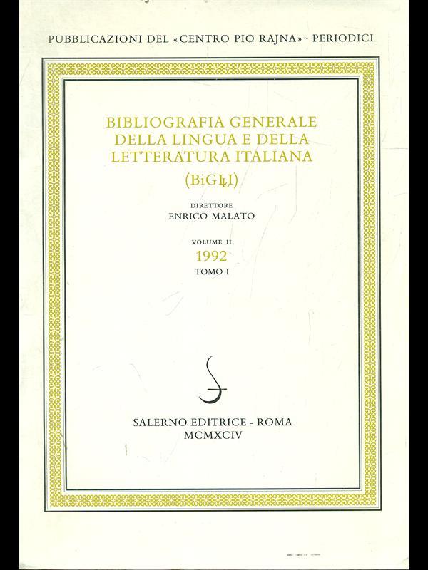 Bibliografia generale della lingua e della letteratura italiana 1992 Vol. 2/1