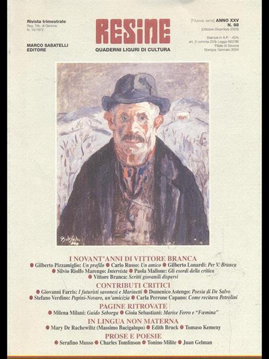 Resine n.98-Quaderni 98-Quaderni liguri di cultura - copertina