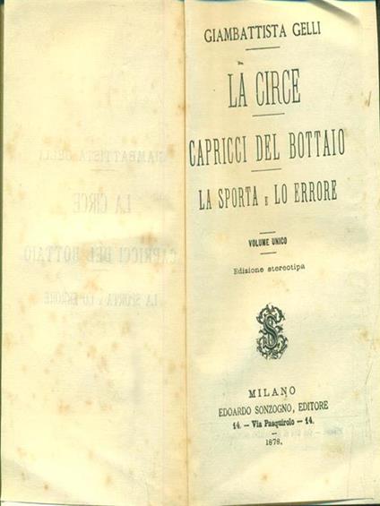La circe e i capricci del bottaio La sporta e lo errore - Giambattista Gelli - copertina