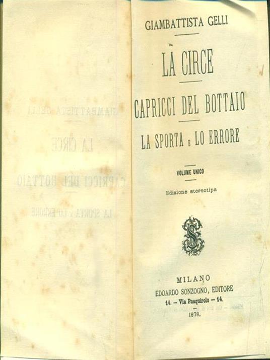 La circe e i capricci del bottaio La sporta e lo errore - Giambattista Gelli - copertina