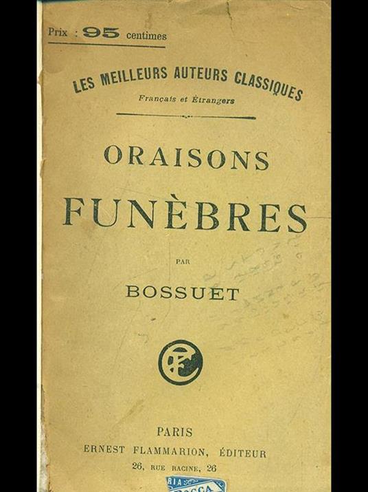 Oraisons funébres - Jacques-Bénigne Bossuet - copertina