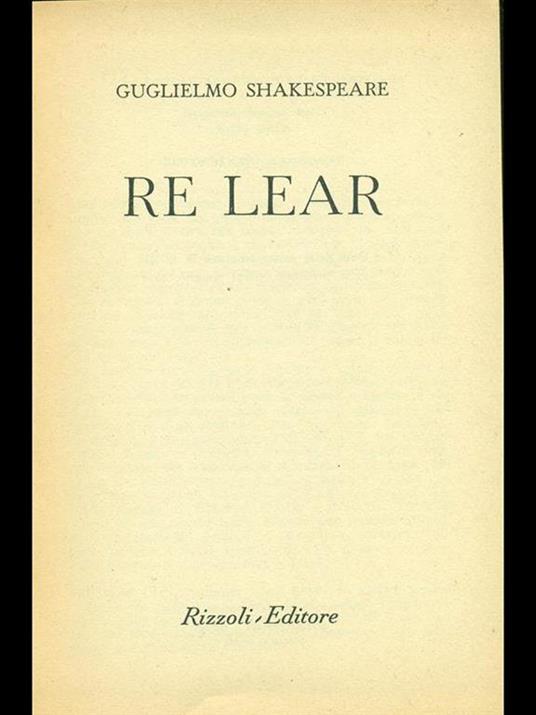 Re Lear - William Shakespeare - copertina