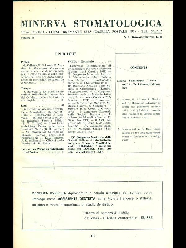 Minerva stomatologica 1974
