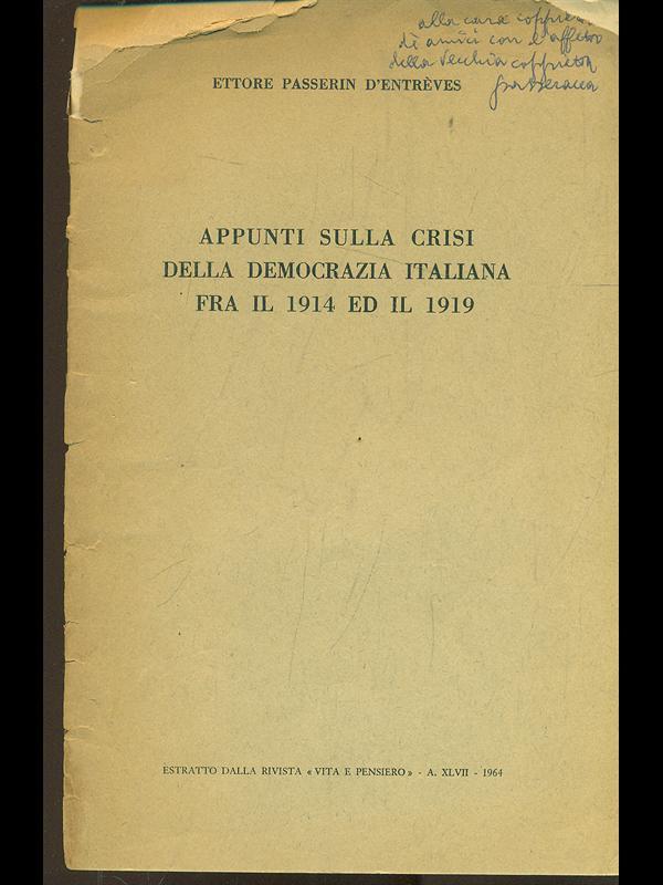 Appunti sulla crisi della Democrazia Italiana fra il 1914 e il 1919