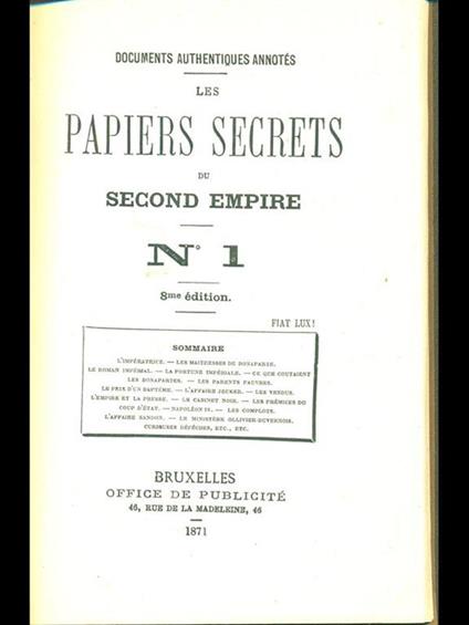 Les papiers secrets du second empire n 1 - copertina
