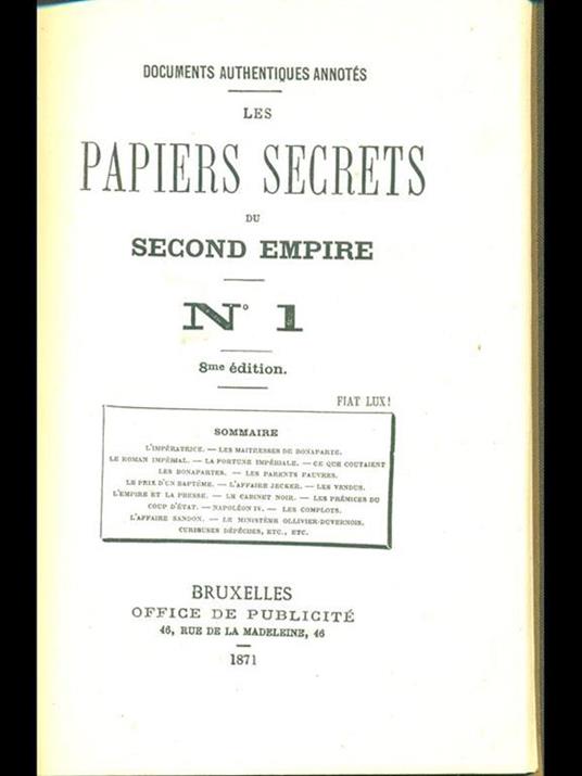 Les papiers secrets du second empire n 1 - copertina