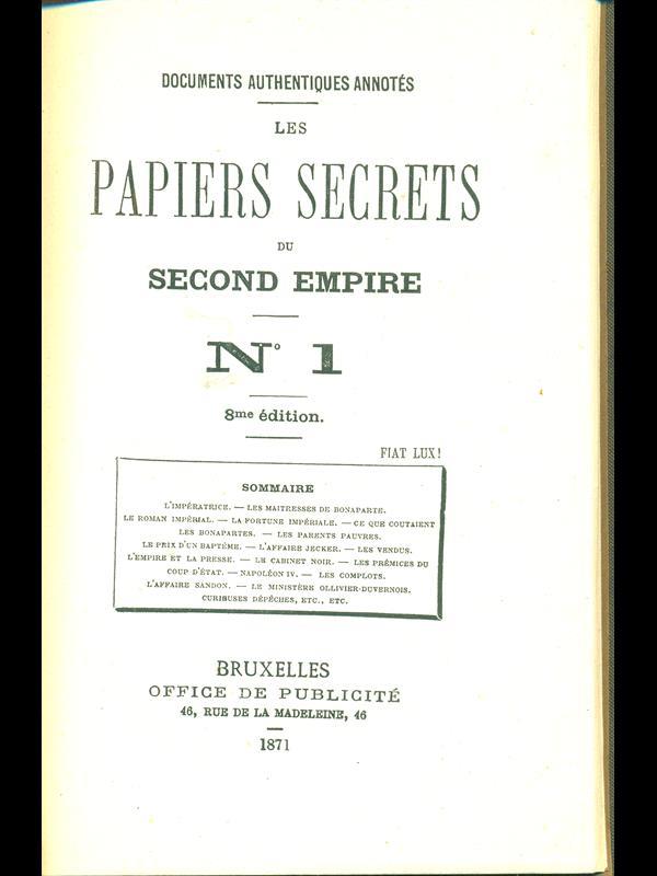 Les papiers secrets du second empire n 1
