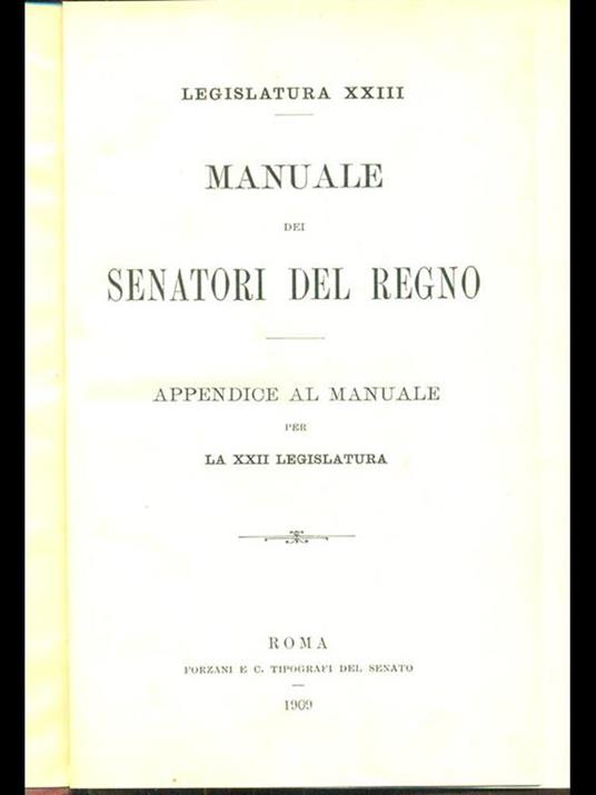 Manuale dei senatori del regno - copertina