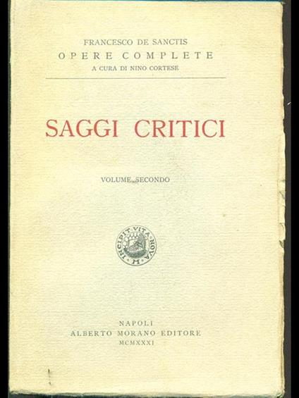 Saggi critici. Vol. Secondo - copertina