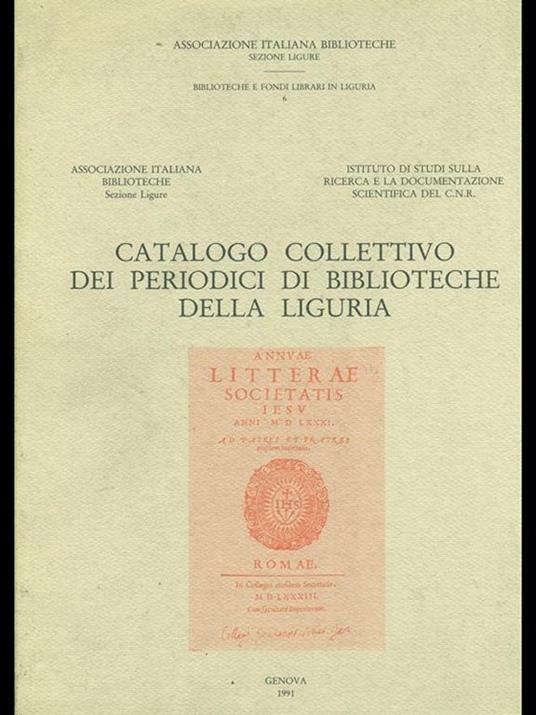 Catalogo collettivo dei periodici di biblioteche della Liguria - copertina