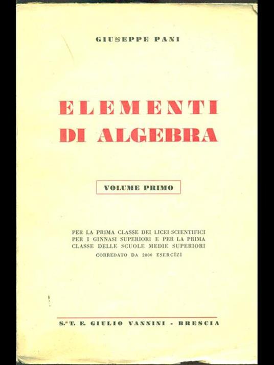 Elementi di algebra volume primo - copertina