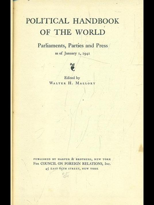 Political handbook of the world - Walter H. Mallory - copertina