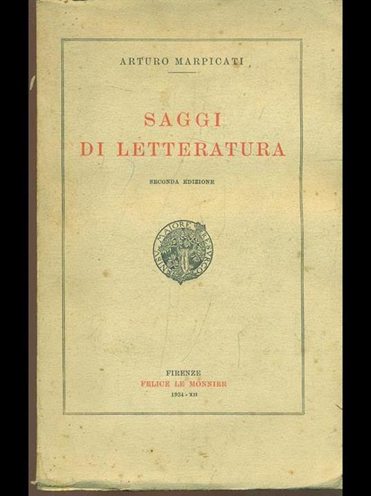 Saggi di letteratura - Arturo Marpicati - copertina