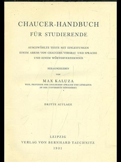 Chaucer-handbuch fur studierende - Max Kaluza - copertina