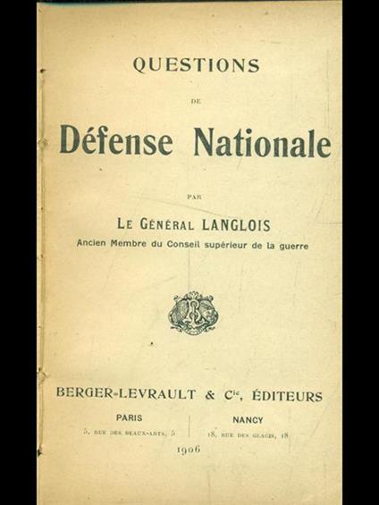 Questions de defense nationale - copertina