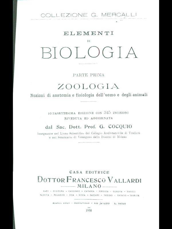 Elementi di biologia. Parte prima zoologia