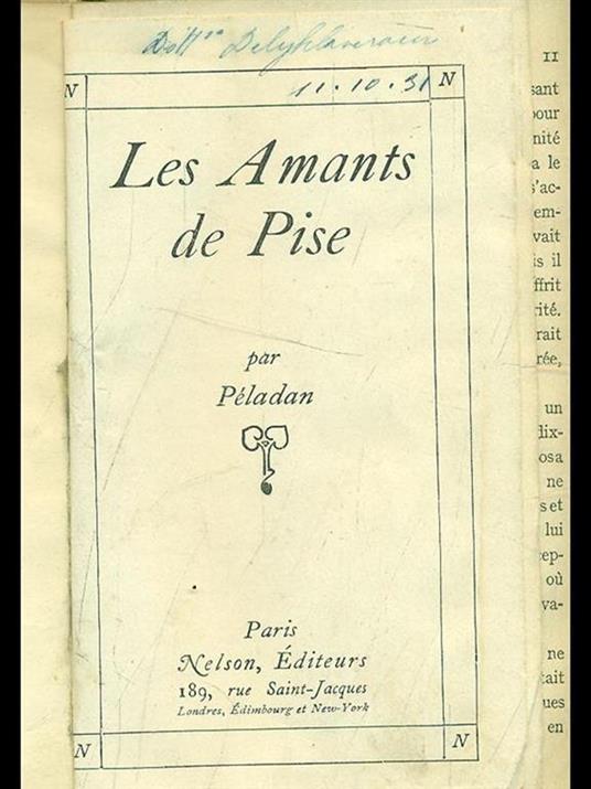 Les amants de Pise - Joséphin Péladan - copertina