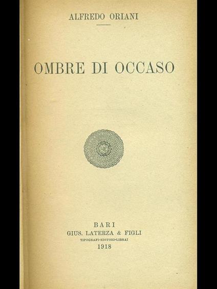 Ombre di Occaso - Alfredo Oriani - copertina