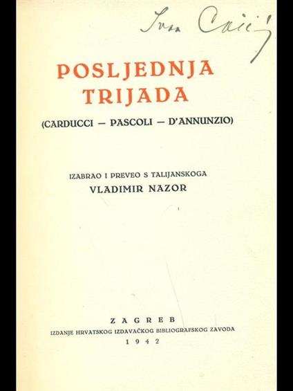 Posljednja Trijada - Giosuè Carducci,Gabriele D'Annunzio - copertina