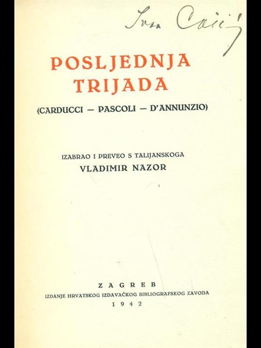 Posljednja Trijada - Giosuè Carducci,Gabriele D'Annunzio - copertina