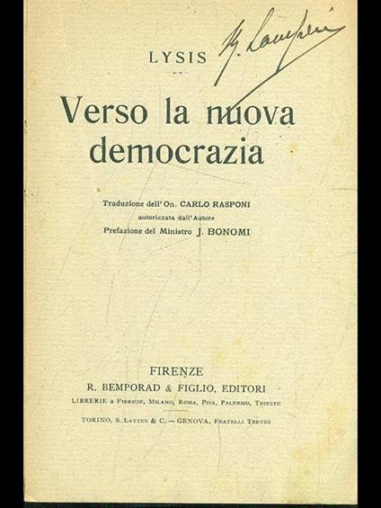 Verso la nuova democrazia - Lysis - copertina