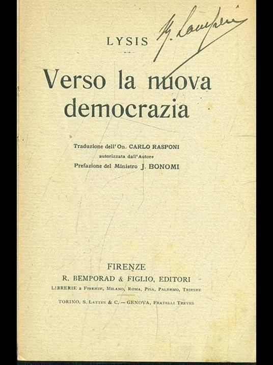 Verso la nuova democrazia - Lysis - copertina