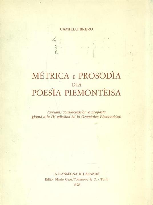 Métrica e prosodìa dla poesìa piemontèisa - Camillo Brero - copertina