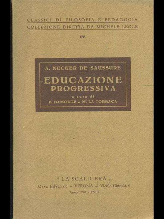 Educazione progressiva di: A. Necker de Saussure - copertina