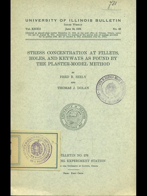Stress concentration at fillets holes and keyways as found by the plaster-model method