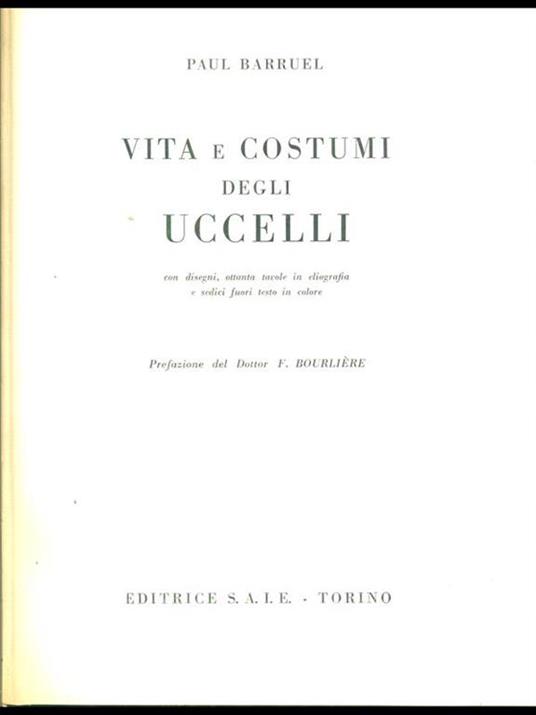 Vita e costumi degli uccelli - Paul Barruel - copertina