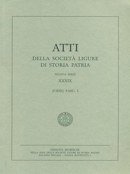 Atti della società ligure di storia patria Vol. 39 fasc. 1 - copertina