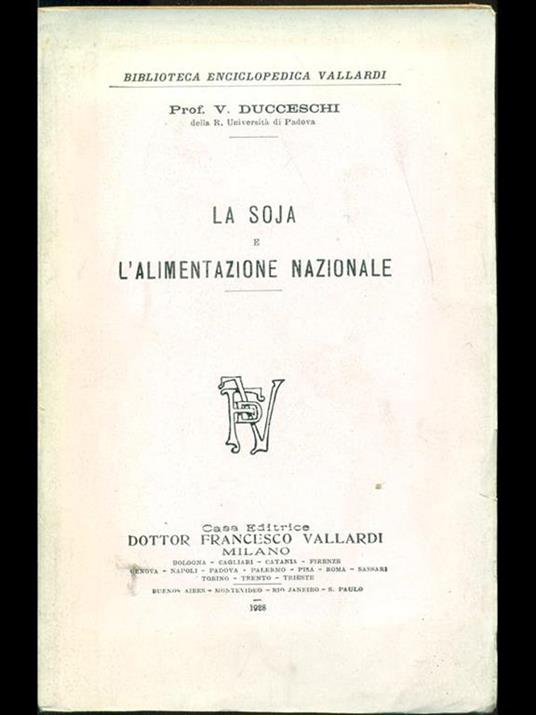 La soja e l'alimentazione nazionale - copertina