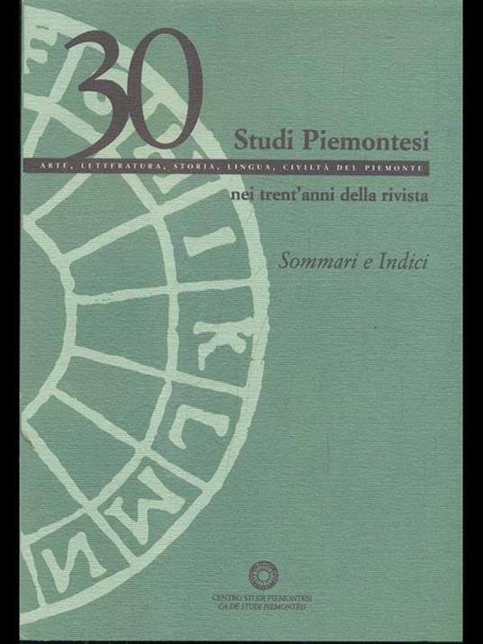 Sommari e indici. Studi Piemontesi nei trent'anni della rivista - copertina