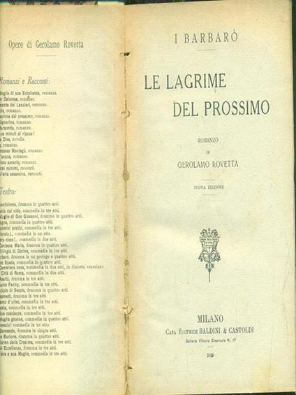 Le lagrime del prossimo - Gerolamo Rovetta - copertina