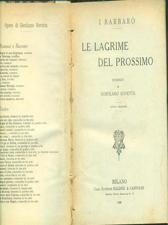 Le lagrime del prossimo - Gerolamo Rovetta - copertina