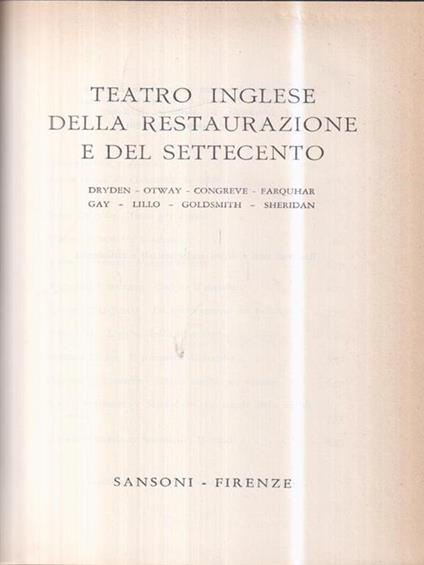 Teatro inglese della Restaurazione e del Settecento - copertina