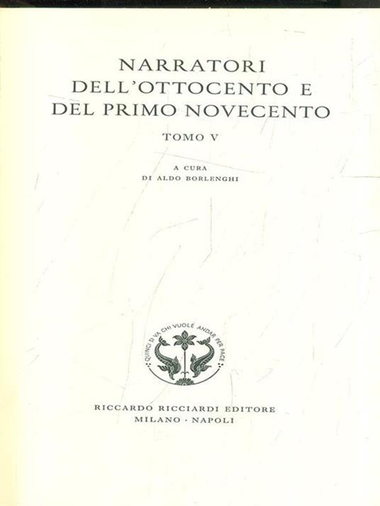 Narratori dell'ottocento e del primo novecento - tomo V - copertina