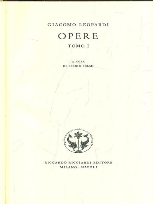 Opere tomo I - Giacomo Leopardi - copertina