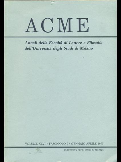 Acme. Vol. XLVI. Fascicolo I - copertina