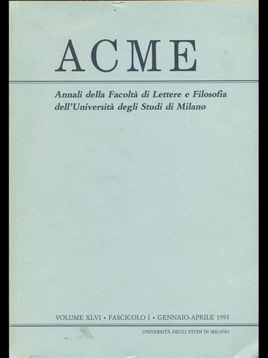 Acme. Vol. XLVI. Fascicolo I - copertina
