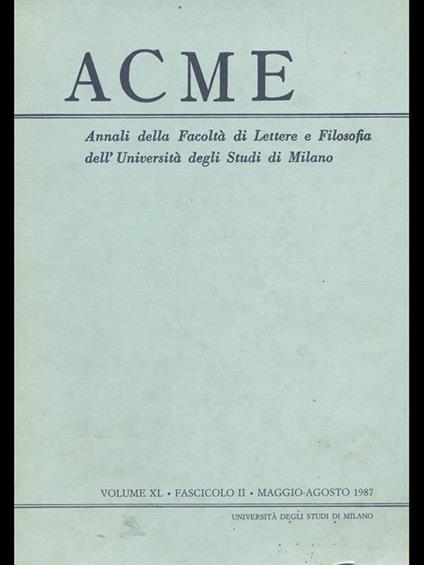 Acme. Vol. XL. Fascicolo II - copertina