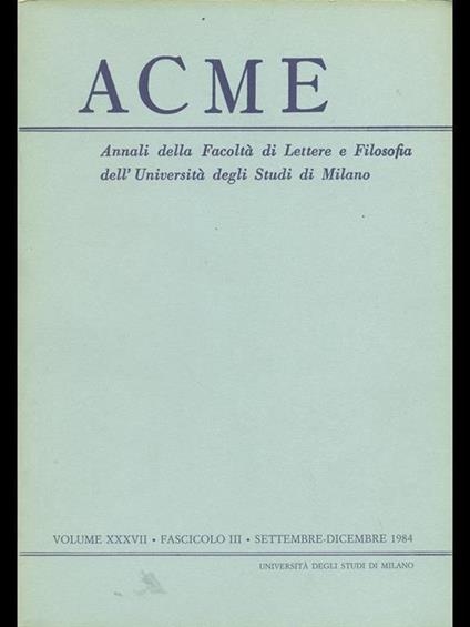 Acme. Vol. XXXVII. Fascicolo III - copertina