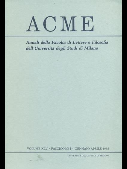Acme. Vol. XLV. Fascicolo I - copertina