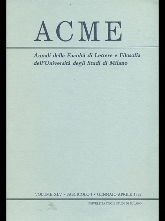 Acme. Vol. XLV. Fascicolo I - copertina