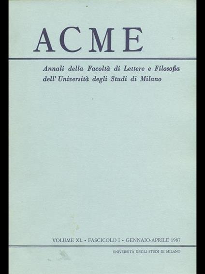 Acme. Vol. XL. Fascicolo I - copertina