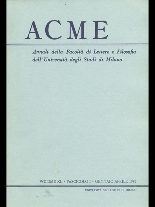 Acme. Vol. XL. Fascicolo I - copertina