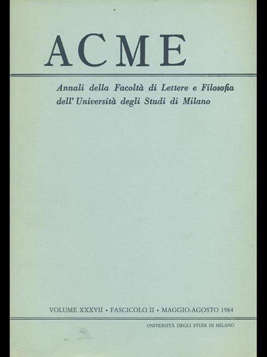 Acme. Vol. XXXVII. Fascicolo II - copertina
